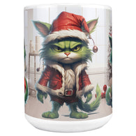 Green Cat Christmas 15oz Mug